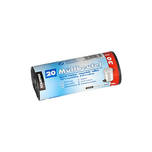 Starpak 20 Müllbeutel, LDPE 30 l 60 cm x 50 cm grau | Banderole (20 Stück)