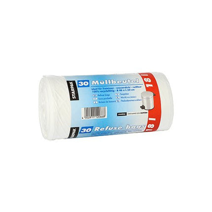 Starpak 30 Müllbeutel, LDPE 18 l 52 cm x 46 cm weiss | Banderole (30 Stück)