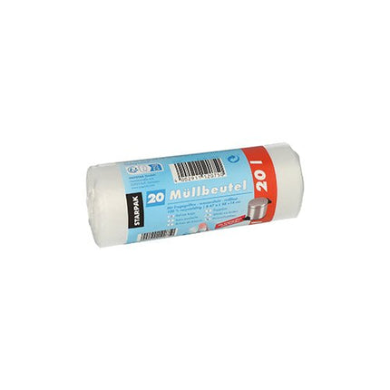 Starpak 20 Müllbeutel mit Tragegriffen, HDPE 20 l 48 cm x 47 cm transparent | Banderole (20 Stück)