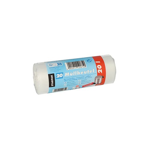 Starpak 20 Müllbeutel mit Tragegriffen, HDPE 20 l 48 cm x 47 cm transparent | Banderole (20 Stück)