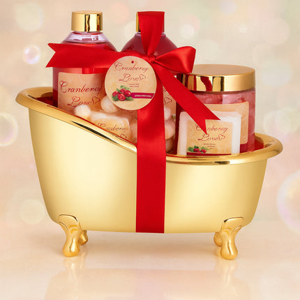 Wellness Geschenkset, 6-teilig, Dusch-Beauty-Set in dekorativer goldener Badewanne