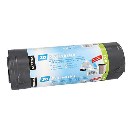 Starpak 30 Müllsäcke, LDPE 60 l 100 cm x 57 cm schwarz extra stark und extra reißfest | Banderole (30 Stück)