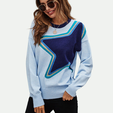 Big Star Pattern Knitted Long Sleeve Jumper In Blue