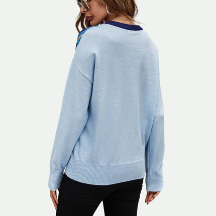 Big Star Pattern Knitted Long Sleeve Jumper In Blue