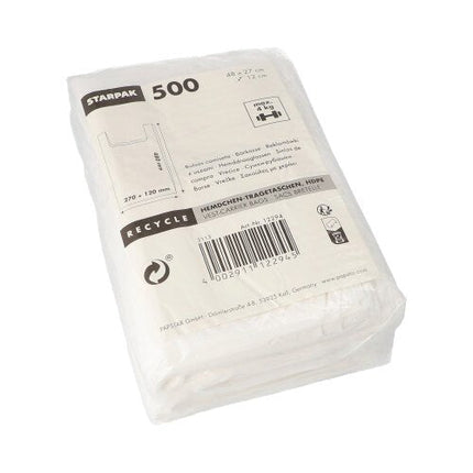Starpak 500 Hemdchen-Tragetaschen, HDPE 48 cm x 27 cm x 12 cm weiss | Folie (500 Stück)