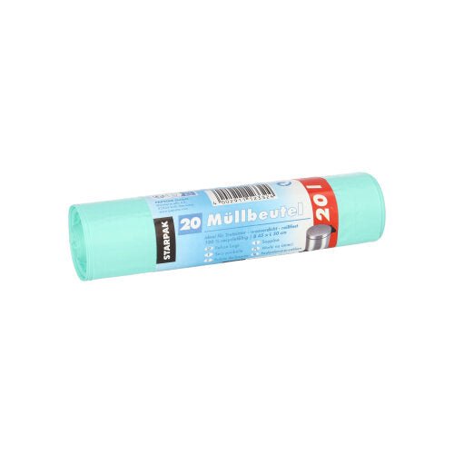 Starpak 20 Müllbeutel, HDPE 20 l 50 cm x 45 cm mint | Banderole (20 Stück)