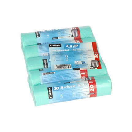 Starpak 20 Müllbeutel, HDPE 20 l 50 cm x 45 cm mint | Banderole (20 Stück)