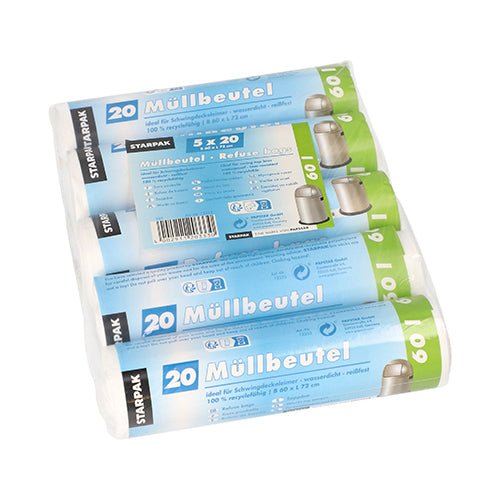 Starpak 100 Müllbeutel, HDPE 60 l 72 cm x 60 cm weiss | Folie (100 Stück)