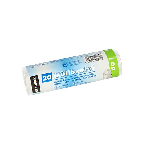 Starpak 20 Müllbeutel, HDPE 60 l 72 cm x 60 cm transparent | Packung (20 Stück)