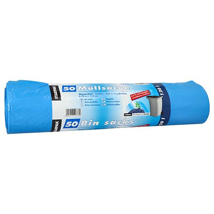 Starpak 50 Müllsäcke, HDPE 120 l 110 cm x 70 cm blau mit biologisch verrottbaren Zusätzen | Banderole (50 Stück)