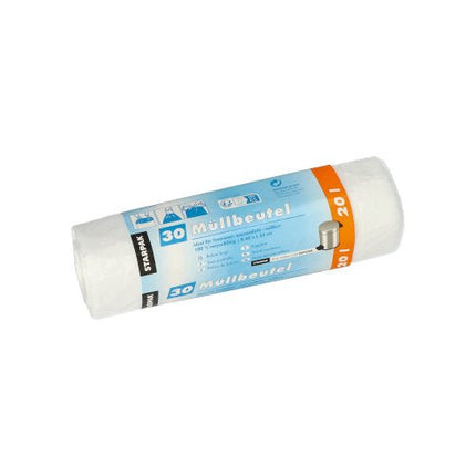 Starpak 150 Müllbeutel mit Zugband, HDPE 20 l 55 cm x 48 cm transparent | Schrumpffolie (150 Stück)