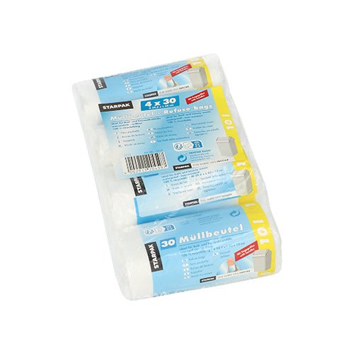Starpak 120 Müllbeutel mit Tragegriffen, HDPE 10 l 42 cm x 39,5 cm transparent | Schrumpffolie (120 Stück)