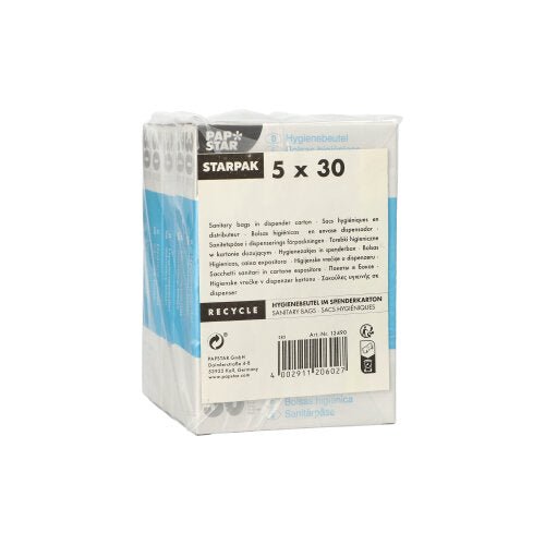 Starpak 150 Hygienebeutel 28,5 cm x 8 cm x 7 cm weiss im Spenderkarton | Folie (150 Stück)