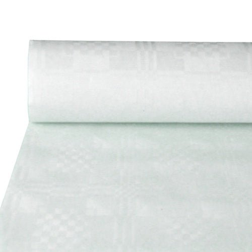 PAPSTAR Papiertischtuch Damastprägung, 50 m x 0,8 m, weiss | Folie (1 Rolle)