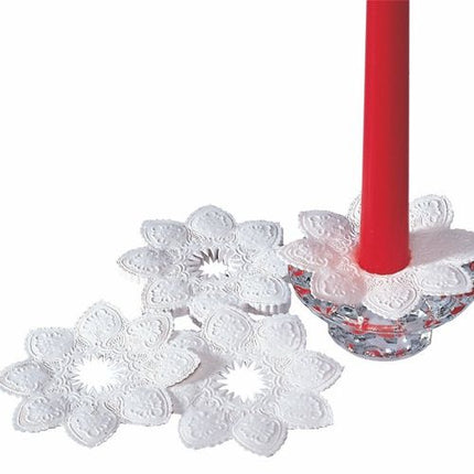 PAPSTAR Kerzen-Manschetten rund, Ø 10 cm, weiß, dekorativ und elegant | Folie (100 Stück)