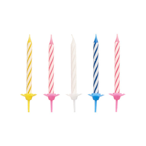 PAPSTAR Geburtstagskerzen 6 cm, farbig sortiert mit Halter | Blister (24 Stück)