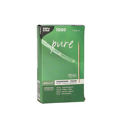 PAPSTAR Fingerfood-Picker "pure" einseitig spitz, 6,8 cm | Papptray (1000 Stück)