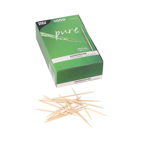 PAPSTAR Zahnstocher rund aus FSC-zertifiziertem Holz "pure", 6,8 cm | Faltschachtel (1000 Stück)