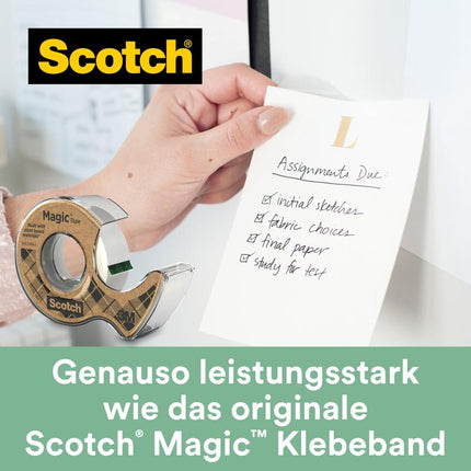 Scotch® Magic™ Klebeband, mit 66 % pflanzlichem Klebstoff hergestellt, 19 mm x 20 m, 1 Rolle + 1 Abroller aus Recyclingmaterial/Packung | Packung (1 Rolle)