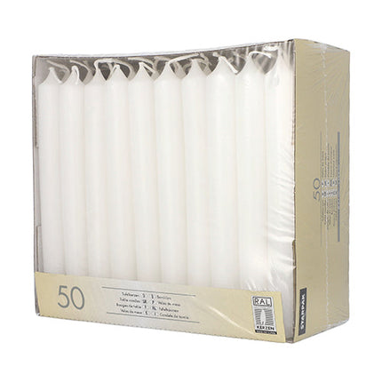 Starpak 50 Tafelkerzen Ø 2,1 cm · 19,6 cm weiss | Papptray (50 Stück)
