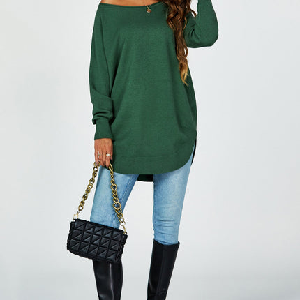 Oversize Knitted Jumper Top In Darkgreen