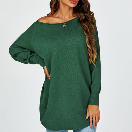 Oversize Knitted Jumper Top In Darkgreen