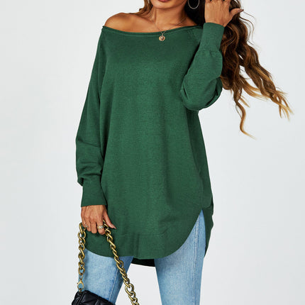 Oversize Knitted Jumper Top In Darkgreen