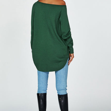 Oversize Knitted Jumper Top In Darkgreen