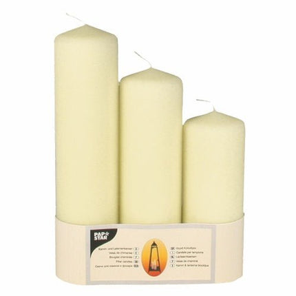Starpak 3 Kamin-und Laternenkerzen Ø 70 mm elfenbein | Packung (3 Stück)