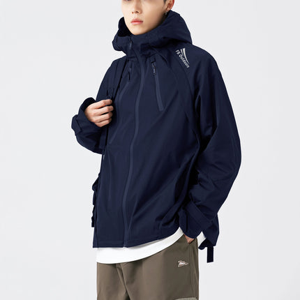 Hooded Jacket Windproof Outerwear In Navy
