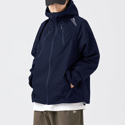 Hooded Jacket Windproof Outerwear In Navy