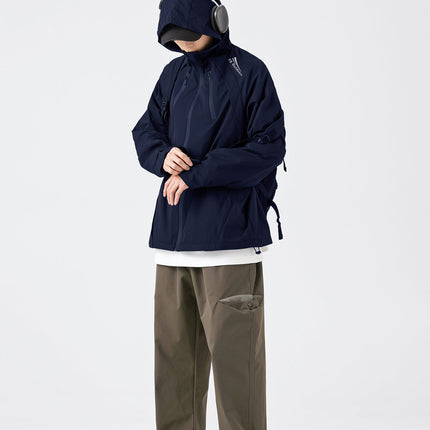 Hooded Jacket Windproof Outerwear In Navy