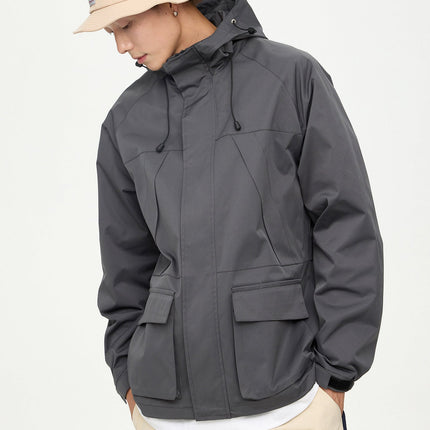 Patched Pockets Waterproof Jacket in Grey
