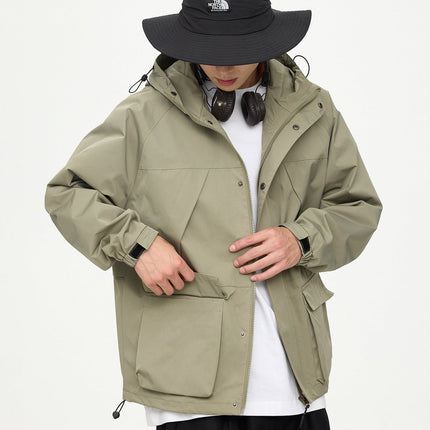 Patched Pockets Waterproof Jacket in Lightolive