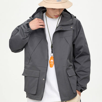 Patched Pockets Waterproof Jacket in Grey