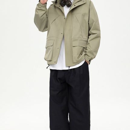 Patched Pockets Waterproof Jacket in Lightolive