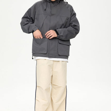 Patched Pockets Waterproof Jacket in Grey