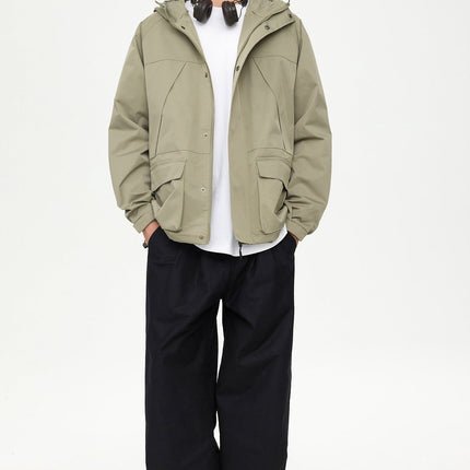 Patched Pockets Waterproof Jacket in Lightolive