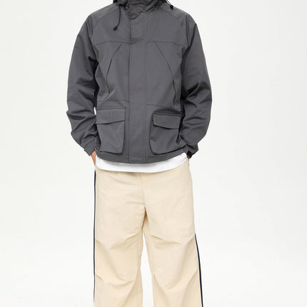 Patched Pockets Waterproof Jacket in Grey
