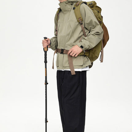 Patched Pockets Waterproof Jacket in Lightolive