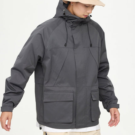 Patched Pockets Waterproof Jacket in Grey