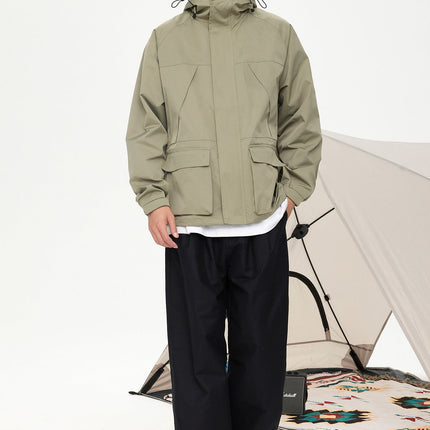 Patched Pockets Waterproof Jacket in Lightolive