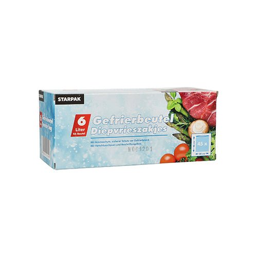 Starpak 45 Gefrierbeutel, LLDPE 6 l 46 cm x 30 cm transparent in Faltschachtel | Faltschachtel (45 Stück)