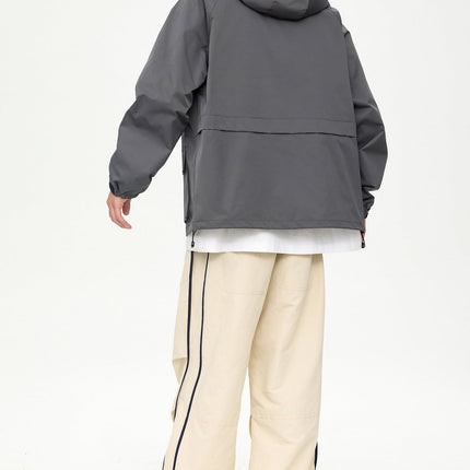 Patched Pockets Waterproof Jacket in Grey