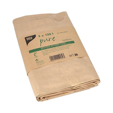 PAPSTAR Abfallsäcke aus Papier 120 l, 2-lagig, braun, "pure" | Banderole (3 Stück)