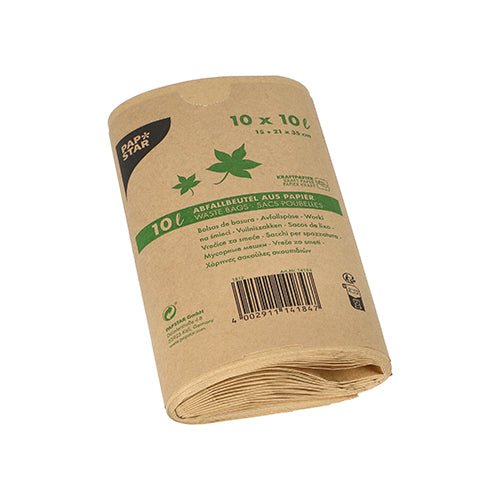 PAPSTAR Abfallbeutel Kraftpapier 10 l, 35x21x15 cm, braun | Banderole (10 Stück)