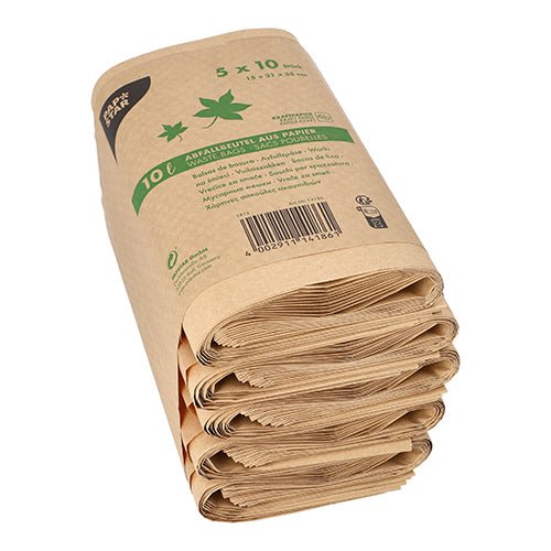 PAPSTAR Abfallbeutel Kraftpapier 10 l, 35x21x15 cm, braun | Banderole (50 Stück)
