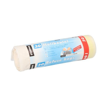 Starpak 30 Müllbeutel mit Zugband, LDPE 30 l 62 cm x 53 cm weiss | Banderole (30 Stück)