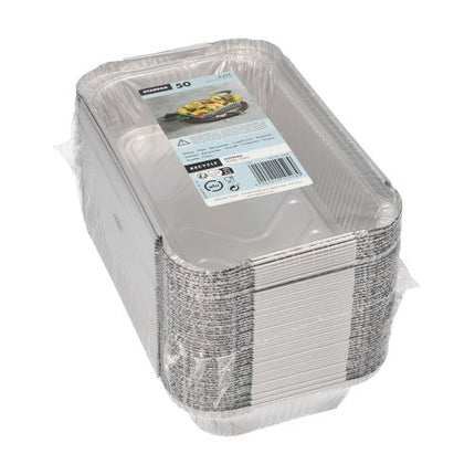 Starpak 50 Schalen, Alu eckig 0,65 l 3,4 cm x 13 cm x 22 cm | Schrumpffolie (50 Stück)