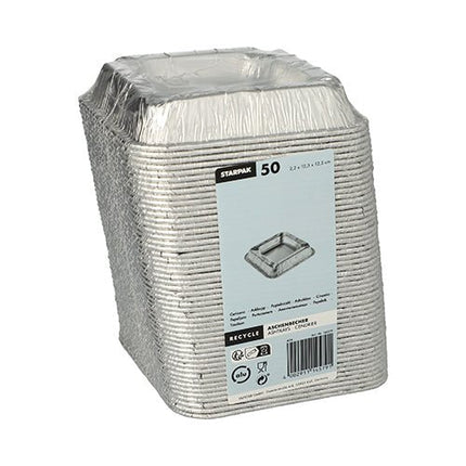 Starpak 50 Aschenbecher, Alu eckig 2,2 cm x 12,5 cm x 12,5 cm | Schrumpffolie (50 Stück)
